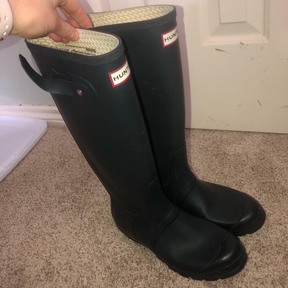 Hunter Matte Navy Rain Boots Size Female 7
